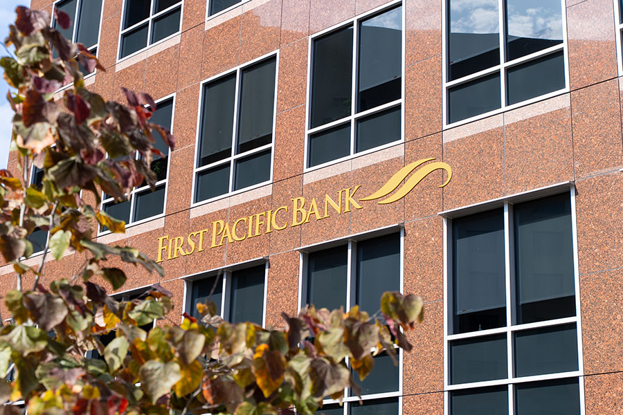 First Pacific Bank exterior sign on office building